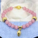 Cloisonne Spacers Pink Cat Eyes 8mm Round Beads Bracelets - 7.5inch