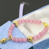 Cloisonne Spacers Pink Cat Eyes 8mm Round Beads Bracelets - 7.5inch