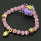 Cloisonne Spacers Pink Cat Eyes 8mm Round Beads Bracelets - 7.5inch