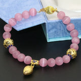 Cloisonne Spacers Pink Cat Eyes 8mm Round Beads Bracelets - 7.5inch