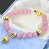 Cloisonne Spacers Pink Cat Eyes 8mm Round Beads Bracelets - 7.5inch