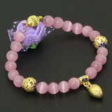 Cloisonne Spacers Pink Cat Eyes 8mm Round Beads Bracelets - 7.5inch