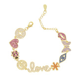 Micro Pave Cz Girl Lucky Eye Flower Animals Charm Bracelet