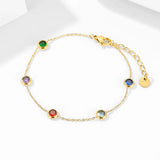 Dainty Chain Bracelet with Stone Charm, Stainless Steel Layering Jewelry