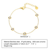 Dainty Chain Bracelet with Stone Charm, Stainless Steel Layering Jewelry