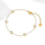 Dainty Chain Bracelet with Stone Charm, Stainless Steel Layering Jewelry