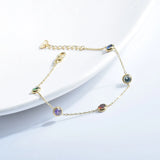 Dainty Chain Bracelet with Stone Charm, Stainless Steel Layering Jewelry