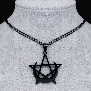 Gothic Moon & Pentagram Stainless Steel Necklace
