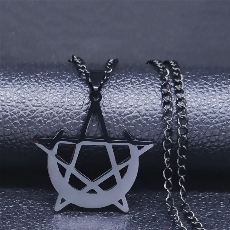 Gothic Moon & Pentagram Stainless Steel Necklace