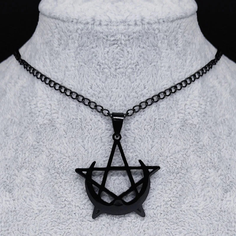 Gothic Moon & Pentagram Stainless Steel Necklace