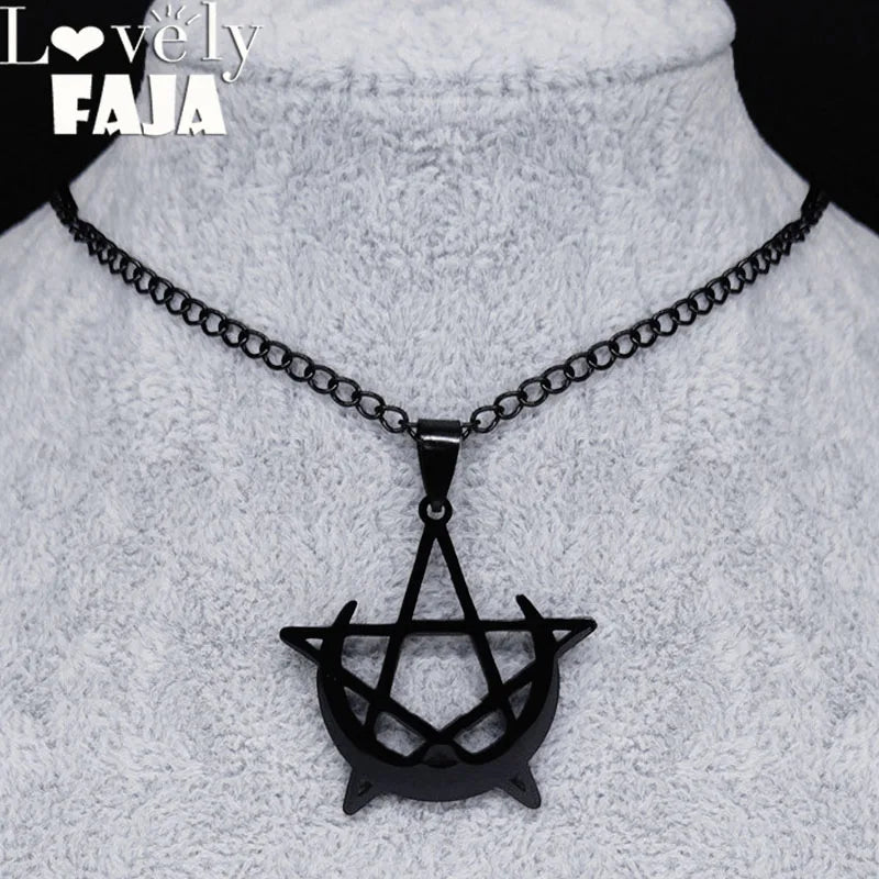 Gothic Moon & Pentagram Stainless Steel Necklace