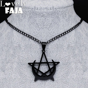 Gothic Moon & Pentagram Stainless Steel Necklace