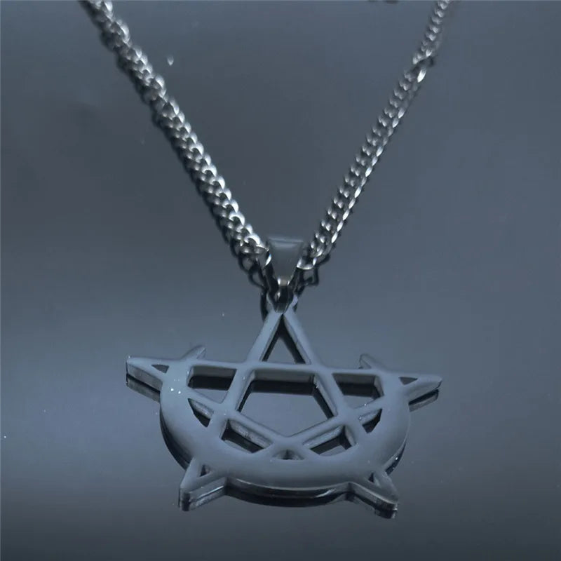Gothic Moon & Pentagram Stainless Steel Necklace