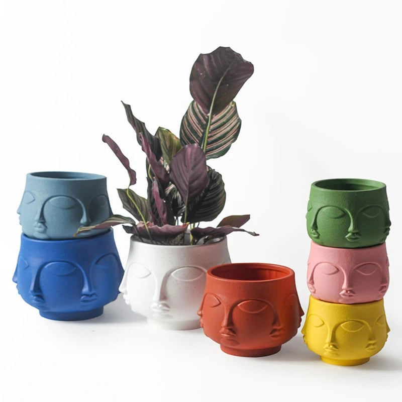 Cute Cartoon Face Flower Pot Silicone Mold for Succulent Plants Craft