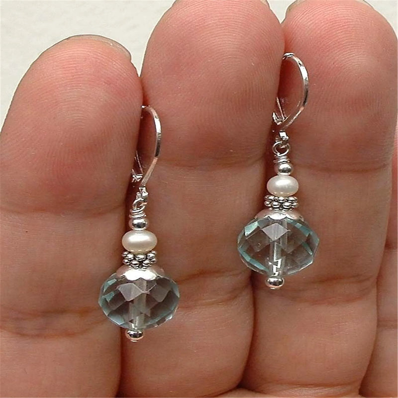 Faceted Aqua Quartz Shell Pearl Earrings Charming Gift For Her