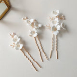 Freshwater Pearls Ceramic Flower Bridal Hair Pin Set Wedding Accessories