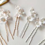 Freshwater Pearls Ceramic Flower Bridal Hair Pin Set Wedding Accessories