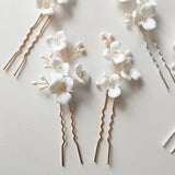 Freshwater Pearls Ceramic Flower Bridal Hair Pin Set Wedding Accessories