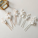 Freshwater Pearls Ceramic Flower Bridal Hair Pin Set Wedding Accessories
