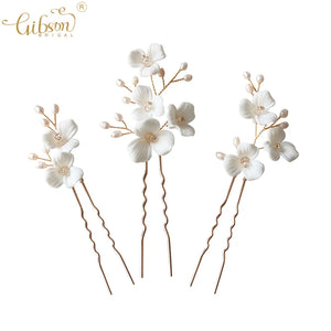 Freshwater Pearls Ceramic Flower Bridal Hair Pin Set Wedding Accessories