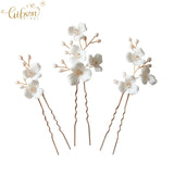 Freshwater Pearls Ceramic Flower Bridal Hair Pin Set Wedding Accessories