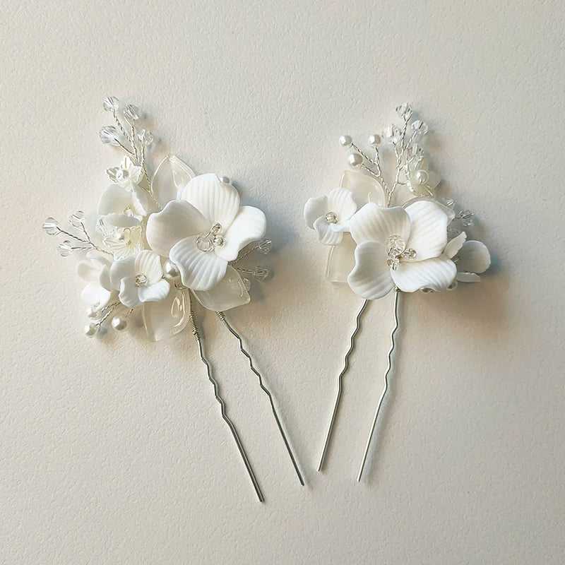 Ceramic Flower Wedding Hair Accessories Bobby Pins Bridal Jewelry
