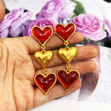 Lovely Heart Earrings Long Pendant Drop Hammered Resin Alloy Romantic