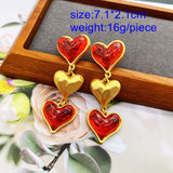 Lovely Heart Earrings Long Pendant Drop Hammered Resin Alloy Romantic