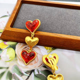 Lovely Heart Earrings Long Pendant Drop Hammered Resin Alloy Romantic