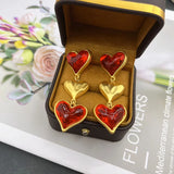 Lovely Heart Earrings Long Pendant Drop Hammered Resin Alloy Romantic