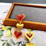 Lovely Heart Earrings Long Pendant Drop Hammered Resin Alloy Romantic