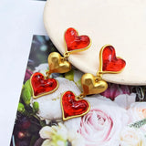Lovely Heart Earrings Long Pendant Drop Hammered Resin Alloy Romantic