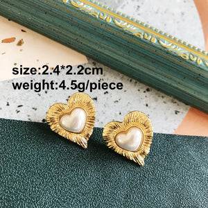 Heart Metal Stud Earrings with Pearl Detail