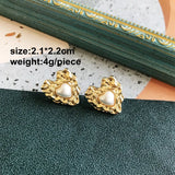 Heart Metal Stud Earrings with Pearl Detail