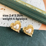 Heart Metal Stud Earrings with Pearl Detail