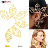 Leaf Ear Hook Big Earrings Silver No-EarHole Clip Earring 1pc