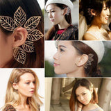 Leaf Ear Hook Big Earrings Silver No-EarHole Clip Earring 1pc