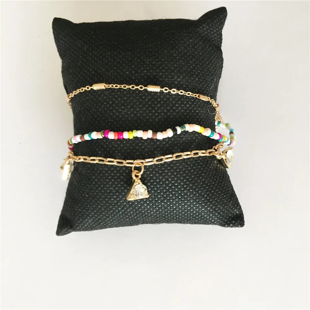 Colorful Bead Layered Anklet Bracelet for Women