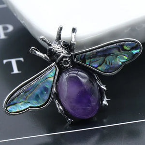 Insect Pendant Natural Stone Necklace Christmas Jewelry