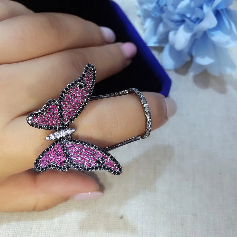 Butterfly Ring Open Rings Women Cubic Zirconia Jewelry