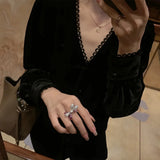 Lovely Bowknot Big Zircon Finger Ring Exaggerated Crystal Silver Jewelry