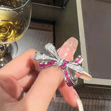 Lovely Bowknot Big Zircon Finger Ring Exaggerated Crystal Silver Jewelry