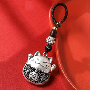 Vintage Braided Rope Lucky Cat Keychain Car Ornament Pendant Accessories