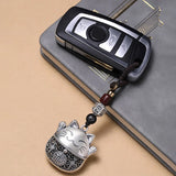 Vintage Braided Rope Lucky Cat Keychain Car Ornament Pendant Accessories