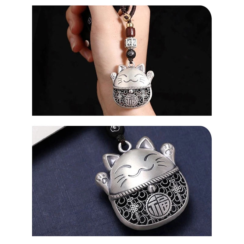 Vintage Braided Rope Lucky Cat Keychain Car Ornament Pendant Accessories