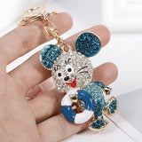 Blue Crystal Mouse Animal Keychain Rhinestone Pendant Bag Charms Keyholder