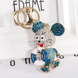 Blue Crystal Mouse Animal Keychain Rhinestone Pendant Bag Charms Keyholder