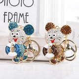 Blue Crystal Mouse Animal Keychain Rhinestone Pendant Bag Charms Keyholder