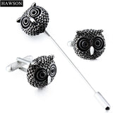 Owl Brooch Pin Men's Cufflinks Set Animal Jewelry