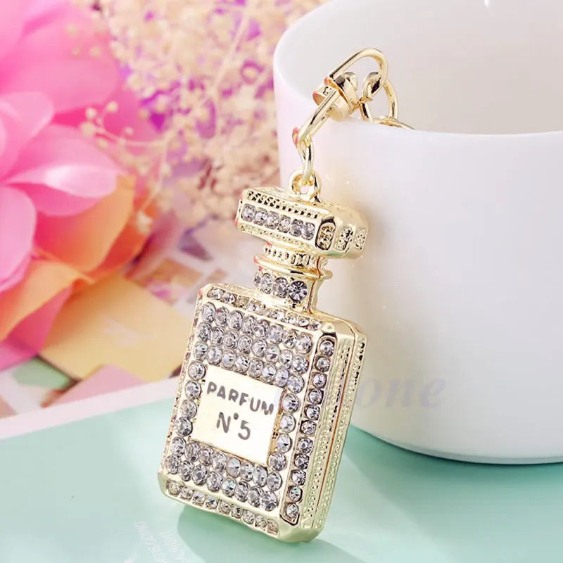 Perfume Fragrance Bottle Charm Pendent Rhinestone Keychain